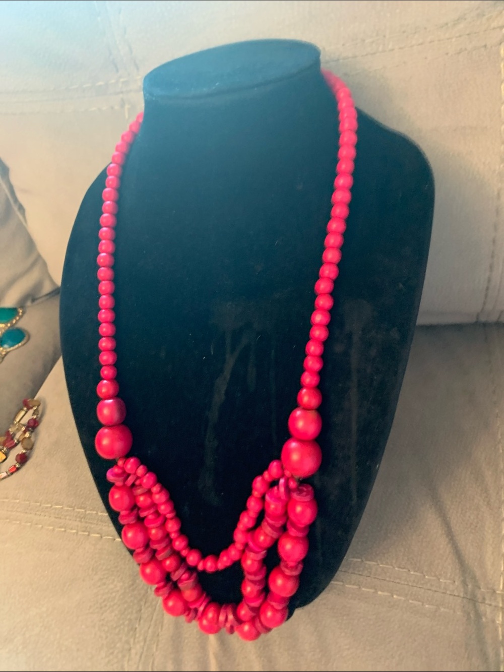 Hot Pink Multi-Strand Wooden Beaded Necklace - Women Jewelry